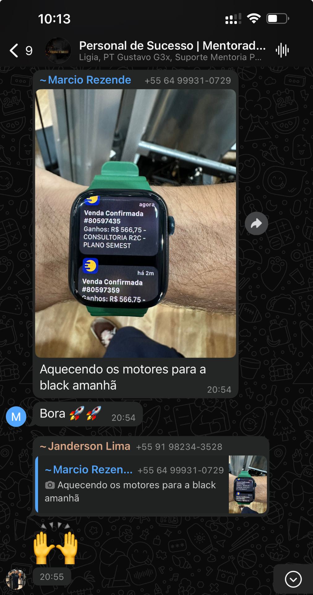 Print de vendas confirmadas chegando no relógio antes da Black Friday